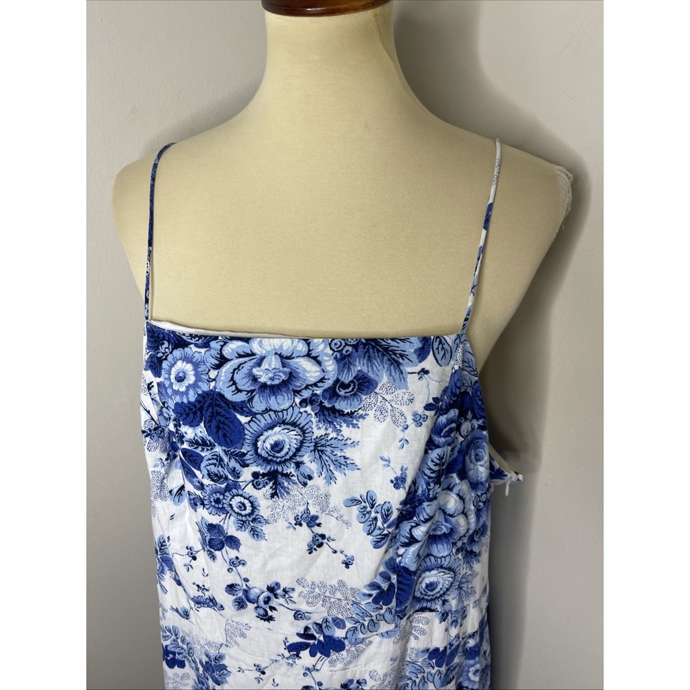 Plus Anthropologie 2X Maeve Blue White Floral Print Drop-Waist Dress - Picture 7 of 10